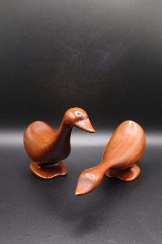 MCM HAND CARVED WOODEN PAIR OF GEESE