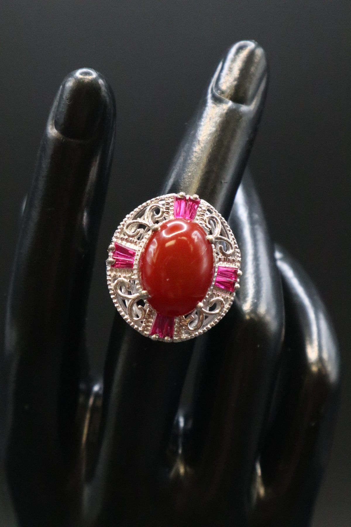 KARIS STS CARNELIAN CABOCHON SYNTHETIC RUBY RING SIZE 6