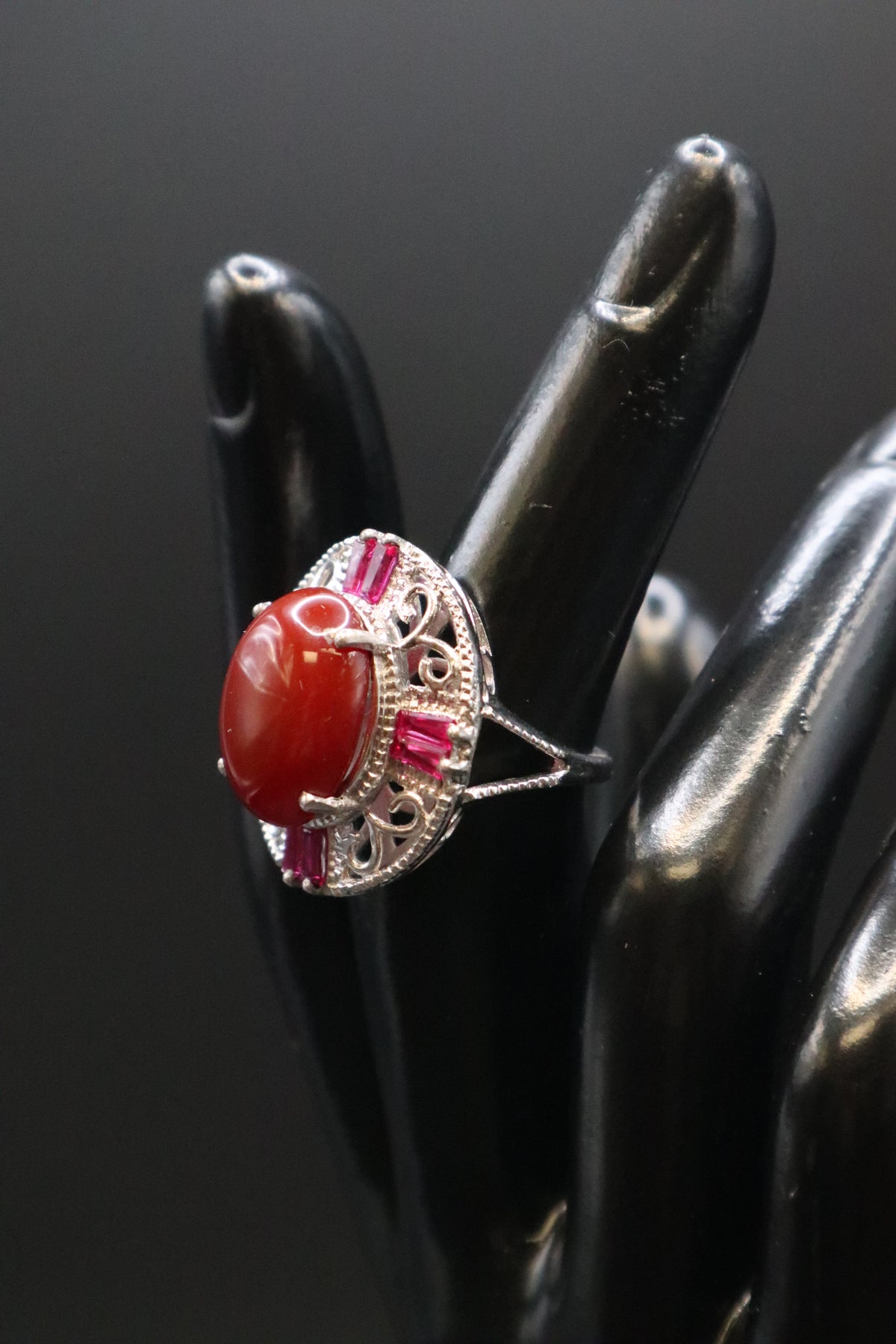 KARIS STS CARNELIAN CABOCHON SYNTHETIC RUBY RING SIZE 6