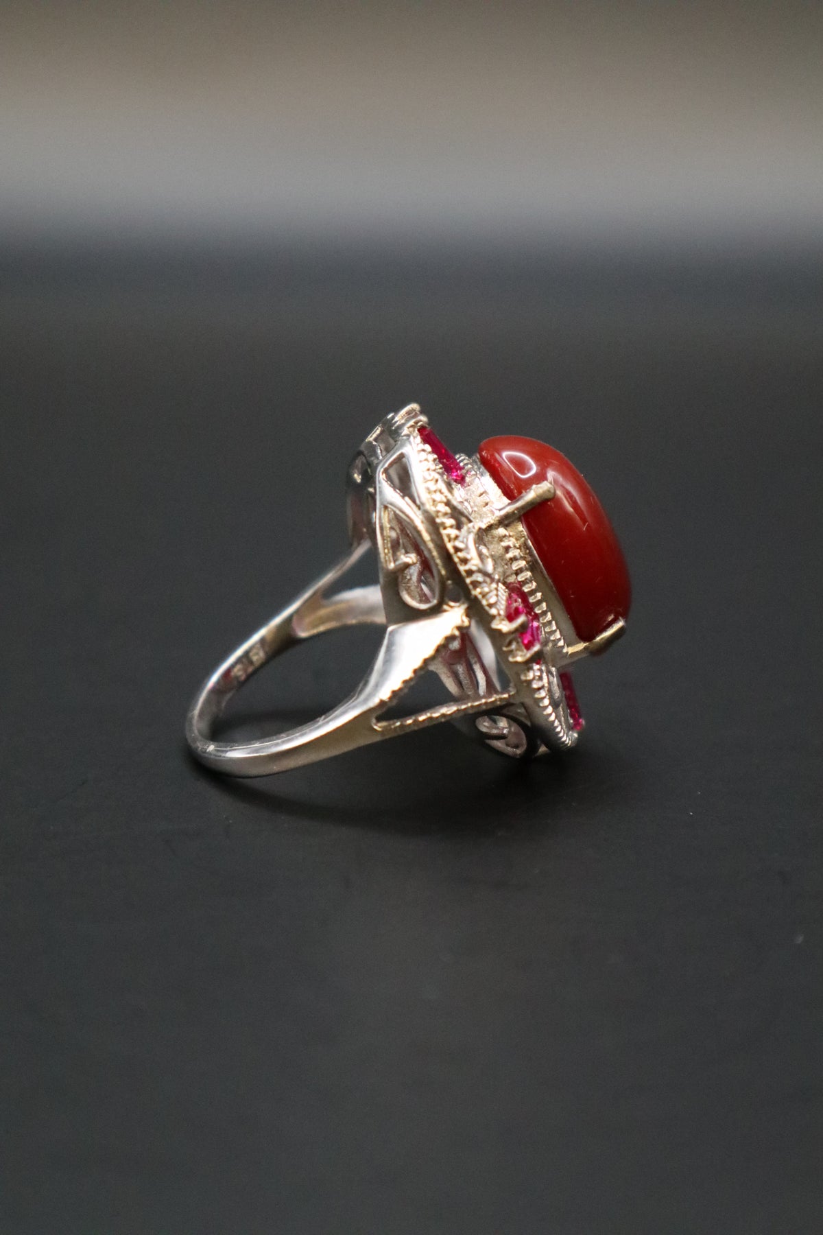 KARIS STS CARNELIAN CABOCHON SYNTHETIC RUBY RING SIZE 6