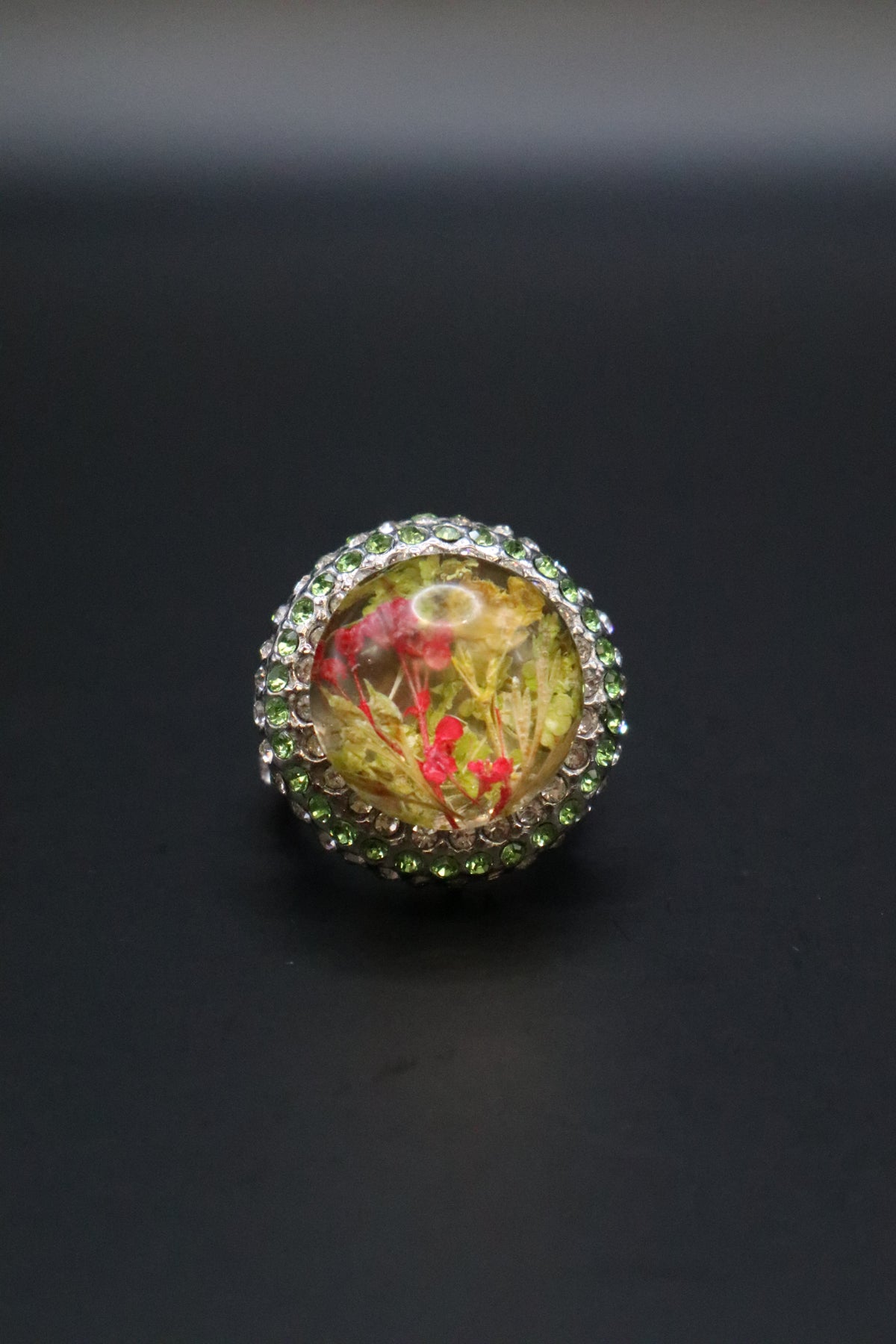 316L S.STEEL TERRARIUM STYLE RESIN DOME WITH RHINESTONE HALO