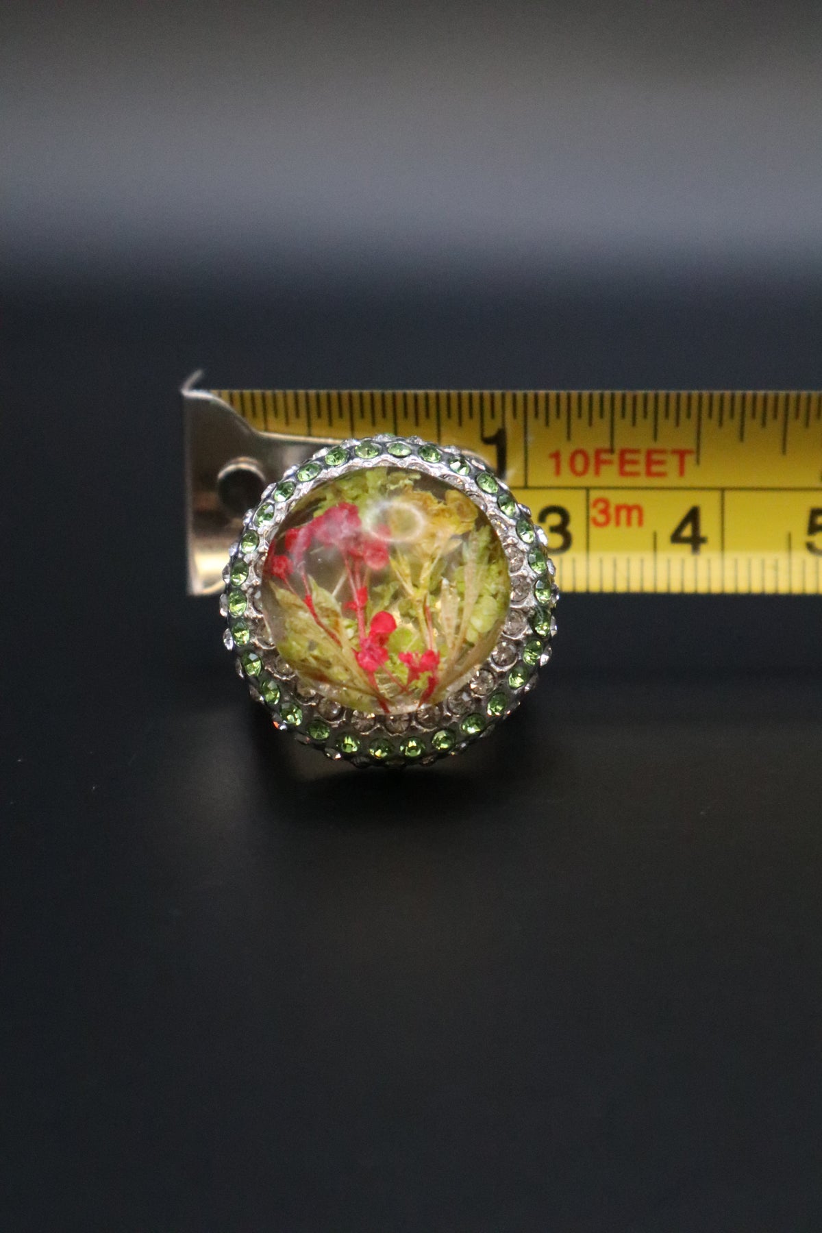 316L S.STEEL TERRARIUM STYLE RESIN DOME WITH RHINESTONE HALO