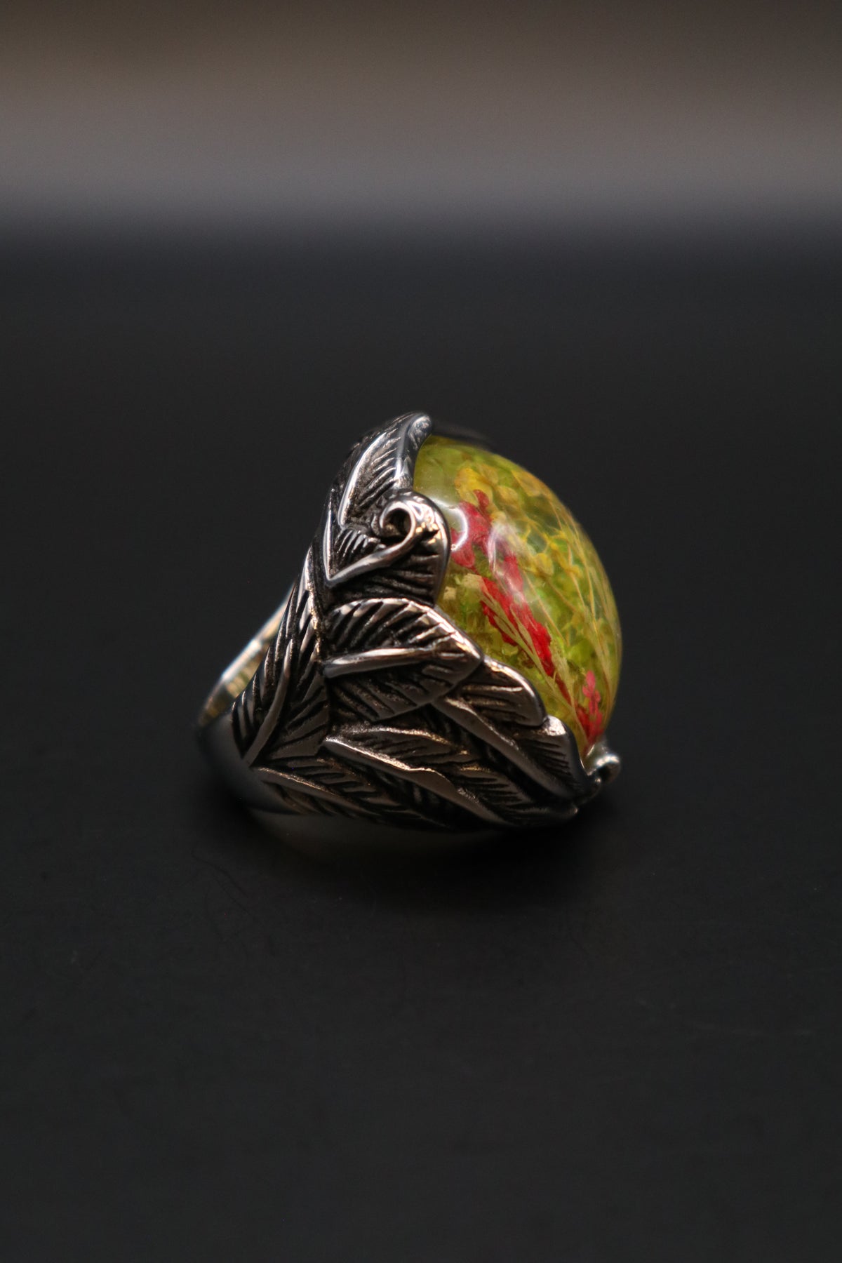 RESIN STAINLESS STEEL DRY FLOWER RING SIZE 7