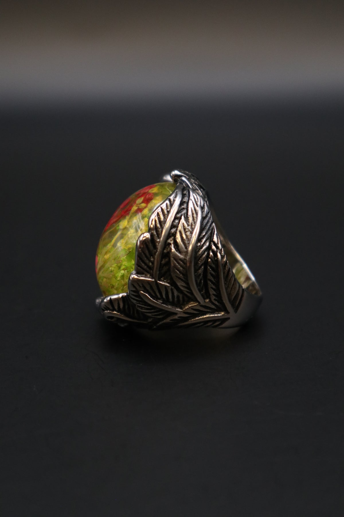 RESIN STAINLESS STEEL DRY FLOWER RING SIZE 7