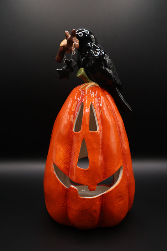 BLUE SKY CLAY WORKS PUMPKIN WITH BLACK CROW JACK O' LANTERN