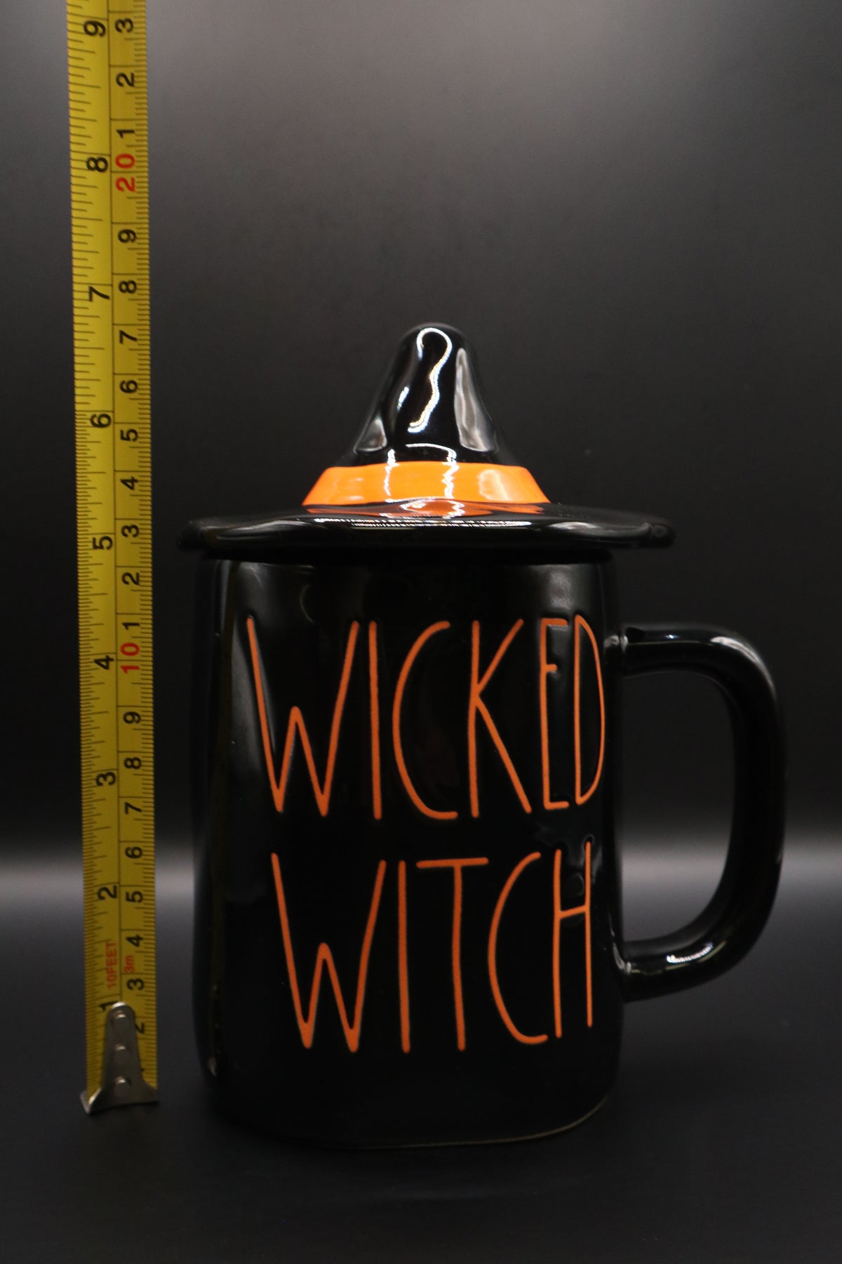 RAE DUNN HALLOWEEN "WICKED WITCH" BLACK MUG WITH WITCH HAT TOPPER