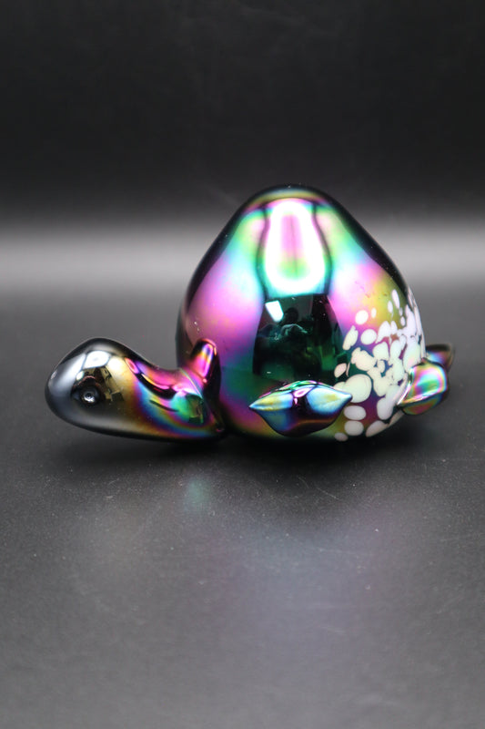 VINTAGE 1970's CARNIVAL GLASS TURTLE PAPERWEIGHT COBALT BLUE