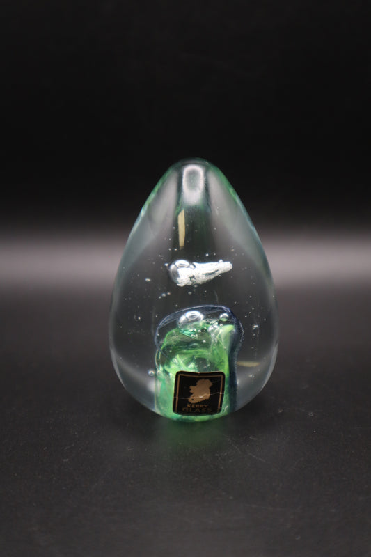 KERRY ART GLASS GREEN TO CLEAR HAND BLOWN MADE IN IRELAND PAPERWEIGHT