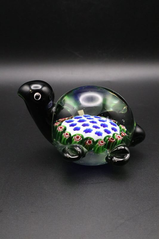 VINTAGE ART GLASS MILLEFIORI TURTLE PAPERWEIGHT