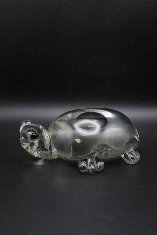 VINTAGE CLEAR GLASS TURTLE PAPERWEIGHT