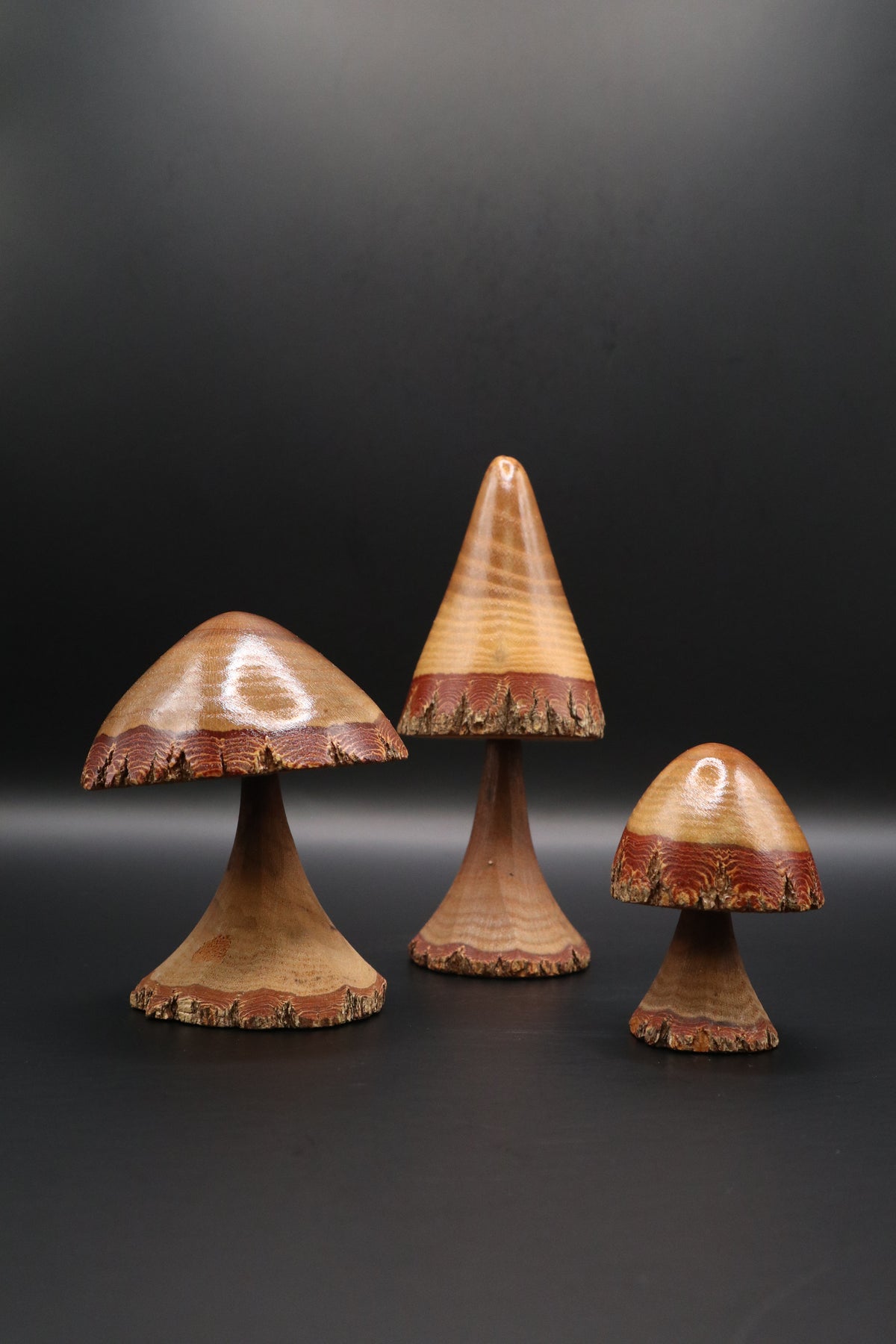VINTAGE HAND-MADE WOOD CARVED MUSHROOMS (SET OF 3)