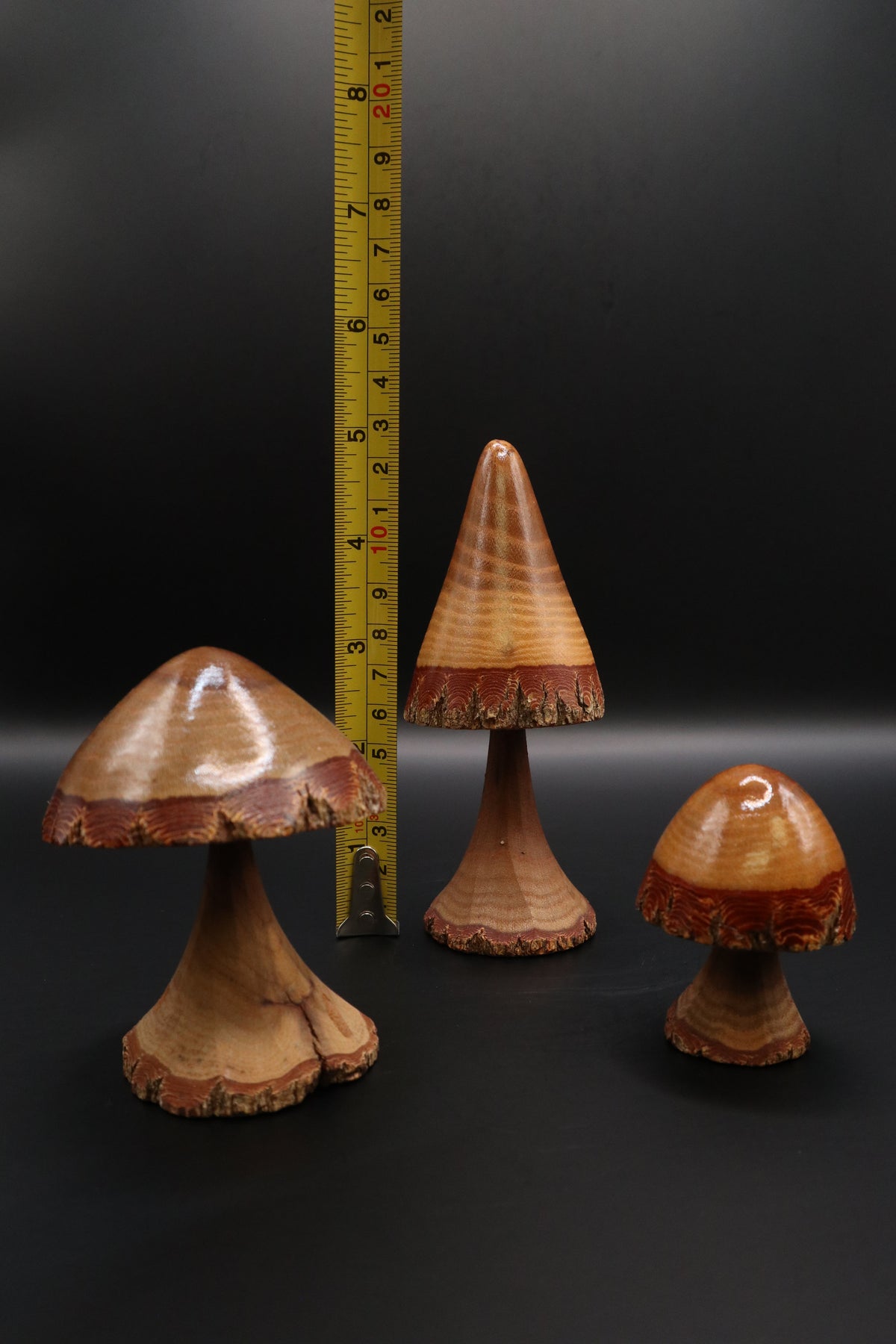 VINTAGE HAND-MADE WOOD CARVED MUSHROOMS (SET OF 3)