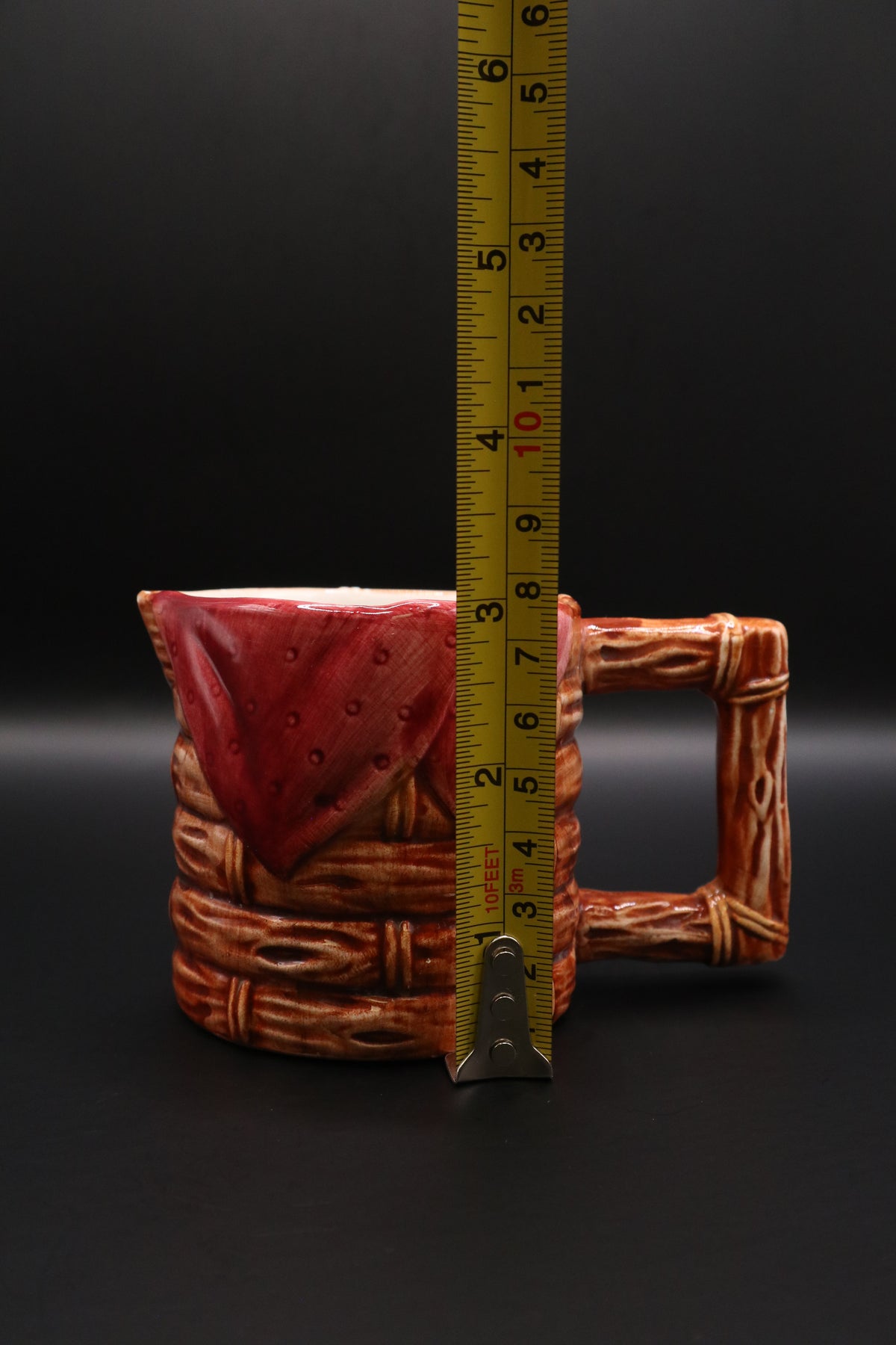VINTAGE GLAZED CERAMIC BASKET WEAVE RED BANDANA CREAMER