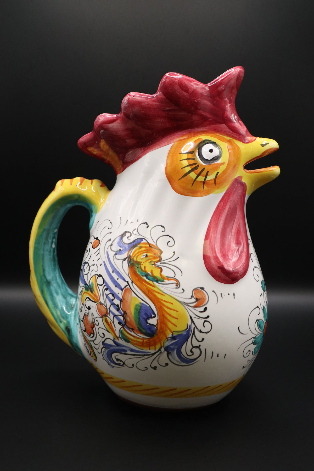 VINTAGE WILLIAMS & SONOMA HAND PAINTED ITALIAN CERAMIC ROOSTER PITCHER