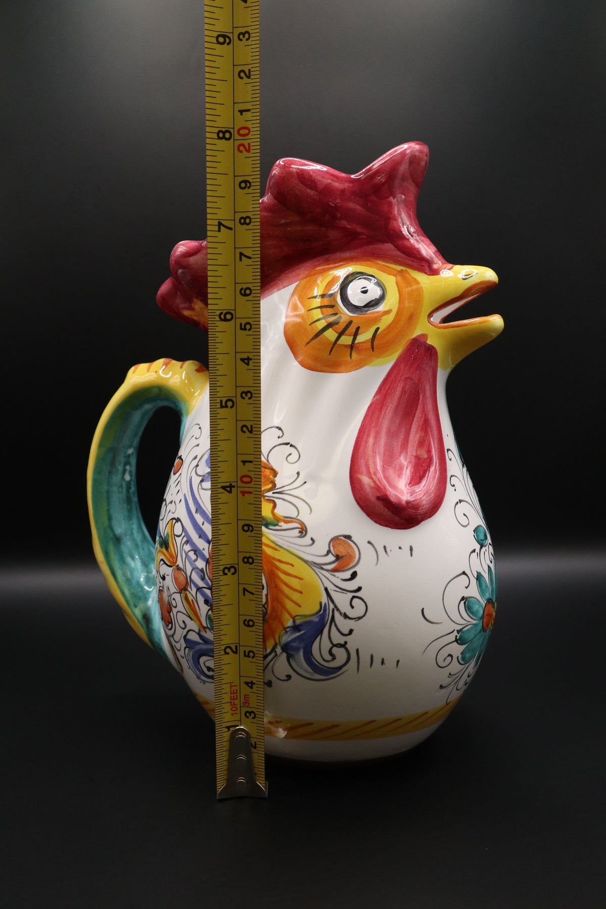 VINTAGE WILLIAMS & SONOMA HAND PAINTED ITALIAN CERAMIC ROOSTER PITCHER